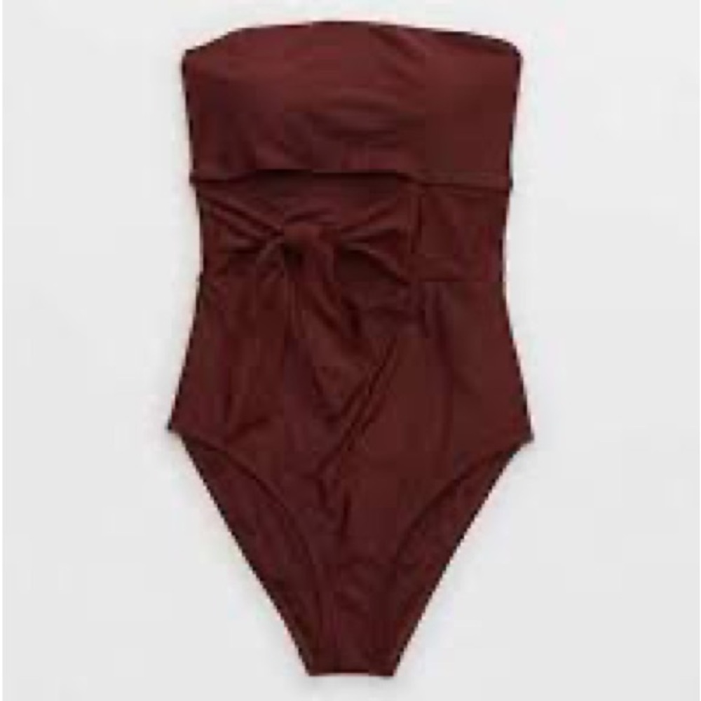 NEW with tags! Aerie Strapless Bandeau One Piece Wrap Front Swimsuit Maroon